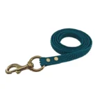green textured PVC dog leash with copper hook and textured strap, on a white background.