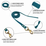 green textured PVC dog leash with copper hook shown in a close feature detail.
