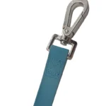 dual-ended dog leash with a reinforced strap and two metal snap hooks, on a white background.