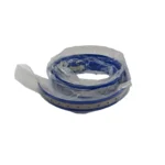 Blue reflective TPU dog collar with a silver reflective strip, metal buckle, and D-ring, rolled on a white background.