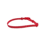 red and white polka dot printed logo dog collar, on a white background.