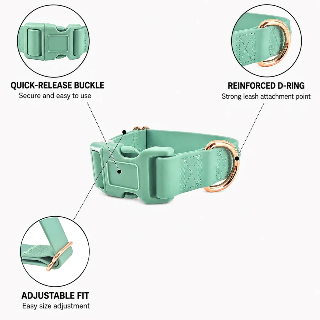 Light green PVC dog collar feature graphic with buckle, D-ring and adjustable fit - CHANGGUANG