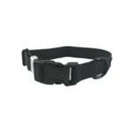 Black PVC dog collar with quick-release buckle, adjustable strap and D-ring on white background - CHANGGUANG