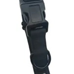 Close-up of black PVC dog collar buckle and stitched strap - CHANGGUANG