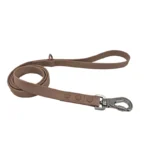 teal PVC dog leash with textured strap, metal swivel clasp, and reinforced end, on a white background.
