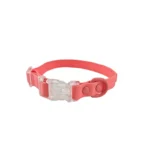 pink clear-buckle dog collar with a transparent quick-release buckle and D-ring, on a white background.