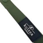 green custom logo PVC dog leash with coated strap and metal hardware, shown in an alternate view.