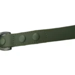 green custom logo PVC dog leash showing the coated strap and reinforced hardware detail.