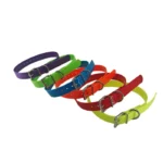 multicolor TPU dog collar with TPU-coated strap, adjustment holes, and metal buckle, in a multicolor product assortment.