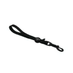 black short PVC dog leash showing its compact coated strap and metal snap hook.