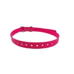 pink solid-color TPU dog collar with solid-color TPU strap, metal buckle, and D-ring, on a white background.