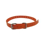 orange brown solid-color TPU dog collar with solid-color TPU strap, metal buckle, and D-ring, on a white background.