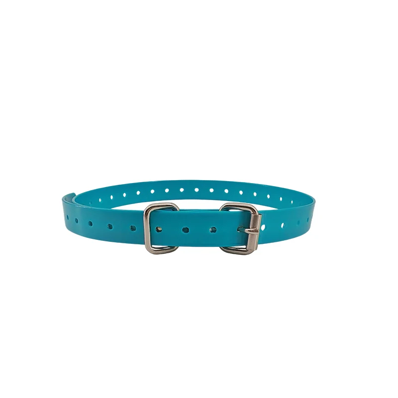 teal solid-color TPU dog collar with solid-color TPU strap, metal buckle, and D-ring, on a white background.
