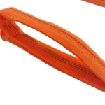 orange tactical dog leash with tactical strap, reinforced handle, and metal snap hook, on a white background.