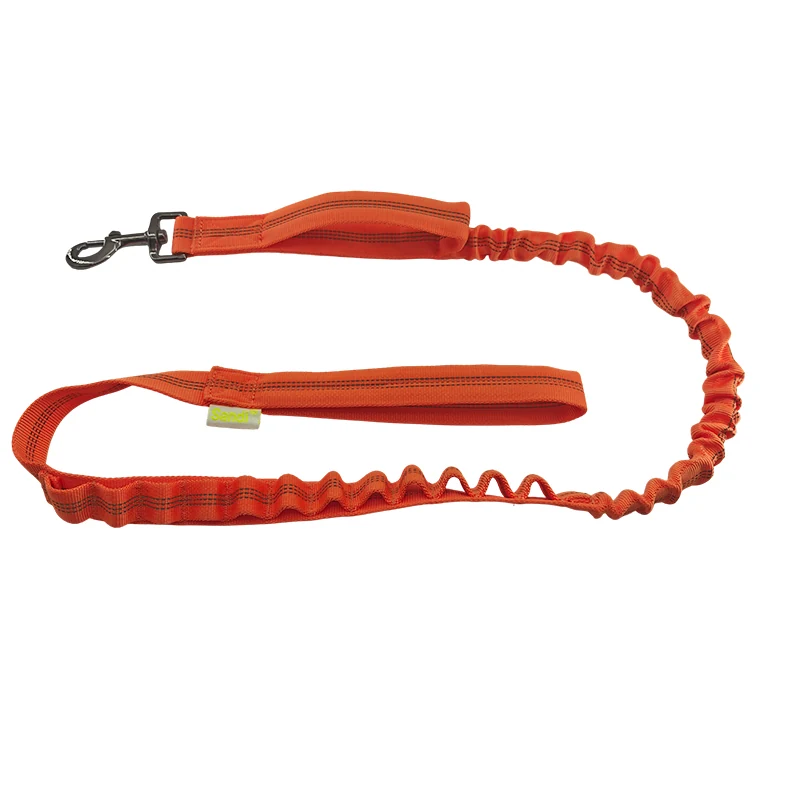 orange tactical dog leash with tactical strap, reinforced handle, and metal snap hook, on a white background.