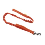 orange tactical dog leash with tactical strap, reinforced handle, and metal snap hook, on a white background.